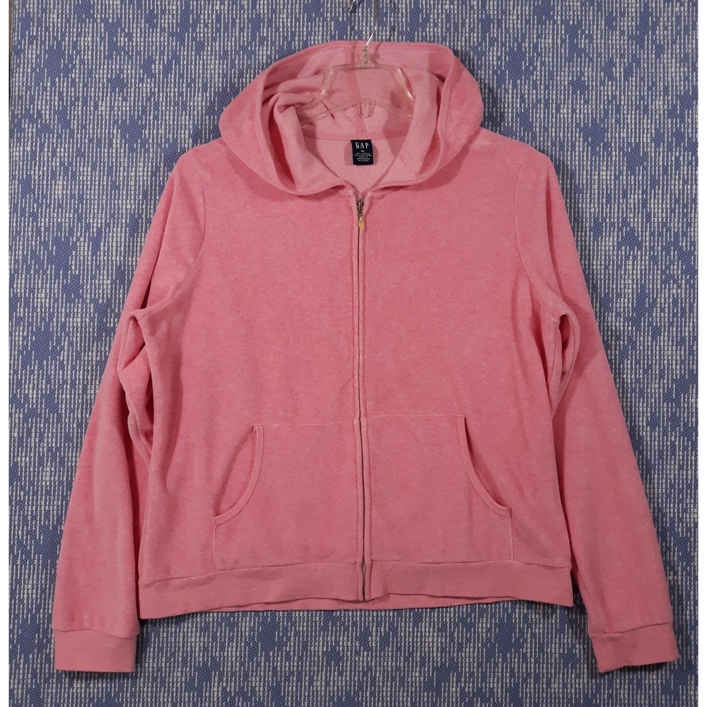 GAP‎ Terry Cloth Jacket Hoodie Womens Size XL Pink Full Zip
